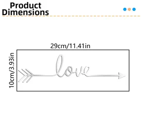 Detail showing dimension specifications of the silver mirror acrylic Love arrow wall sticker