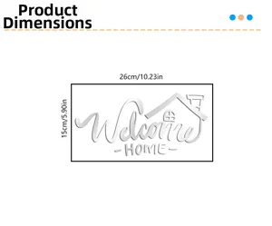 Dimensions guide for Welcome Home mirror wall sticker measuring 26cm wide and 15cm high