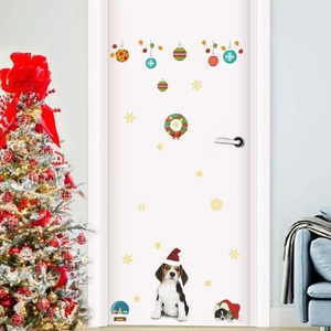 Cute Christmas dog and snowflake wall stickers for festive home holiday decoration