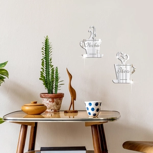 Detailed mirror acrylic wall stickers with Mocha and Java coffee cup design
