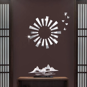 3D Acrylic Mirror Wall Sticker Sun Pattern Butterfly Heart Shaped DIY Decorative Wall Decals For Home Living Room Bedroom