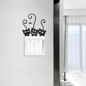 Creative Cartoon Black Cat Switch Wall Stickers Removable PVC Halloween Decor For Living Room Bedroom Self Adhesive Socket Decal