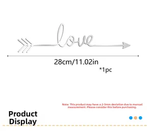 Modern silver love arrow wall decor made of mirror acrylic with 28cm measurement