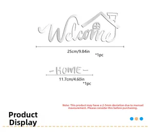 Detailed size specifications for 3D silver mirror Welcome Home wall stickers
