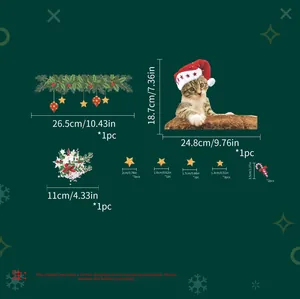 Detailed size specifications for Halloween cat wall stickers and Christmas holiday decals