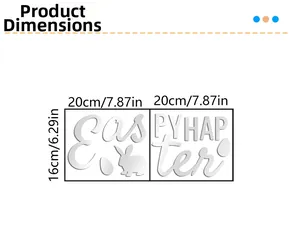 Detaillierte Produktmaße für Happy Easter Wandaufkleber aus Acryl mit Hasensilhouetten