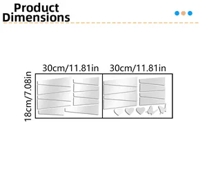 Detailed dimension chart showing acrylic mirror wall stickers at 30cm by 18cm size