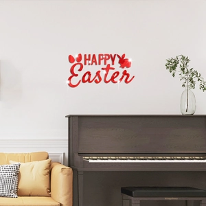 Rote 3D-Acryl-Wandaufkleber Frohe Ostern mit Hase und Eiern für die Innendekoration