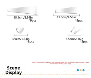 Size chart showing dimensions for sunburst acrylic mirror wall sticker set with 23 pieces