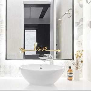 Modern gold mirror love lettering acrylic 3D wall sticker for bathroom decor