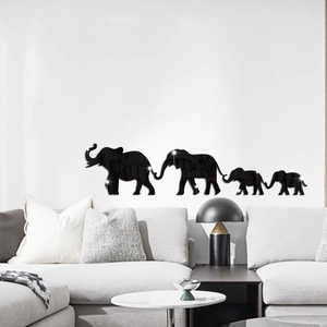 3D acrylic mirror elephant family wall stickers set for living room and bedroom decor