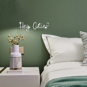 Hey Cutie Mirror Acrylic Wall Sticker 3D Lettering Smiley Waterproof Mirror Decal For Living Room Bedroom Modern Home Decor