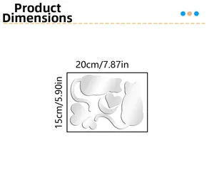 Detailed dimension drawing of acrylic cat and moon mirror wall sticker with size markers