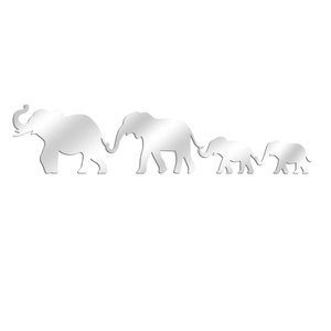 Modern acrylic elephant family wall mirror stickers set with silver reflective finish