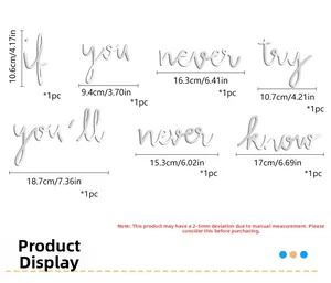 Mirror silver acrylic wall decal set with dimensions of if you never try quote stickers