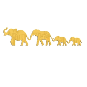 Detail of four golden acrylic elephant mirror wall stickers for home decoration