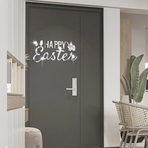 Makro-Detail des Acryl-Spiegels Happy Easter Wandtattoo mit Kaninchen-Silhouetten-Deko