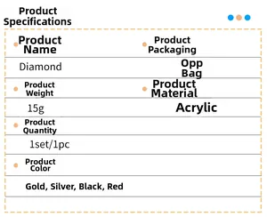 Detailed specifications for acrylic diamond mirror wall stickers with size and color options