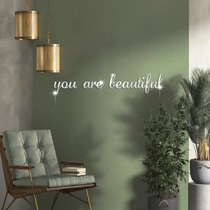 Sticker Mural Miroir Acrylique 3D You Are Beautiful Lettrage DIY Auto-Adhésif Amovible Citation Art Décalcomanie Maison