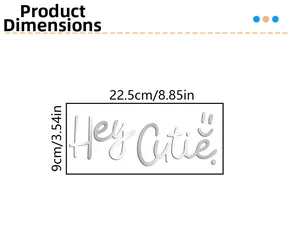 Detailed size measurement of silver acrylic Hey Cutie wall sticker showing 22.5cm width