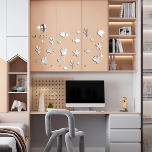 Modern ocean theme acrylic silver mirror wall stickers with fish and shell shapes