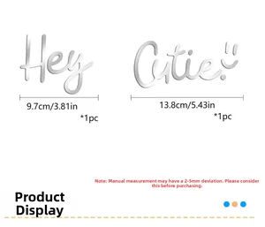 Detailed dimensions of silver acrylic mirror wall stickers with Hey Cutie lettering