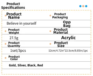 Detailed spec sheet for acrylic mirror wall sticker showing sizes and colors