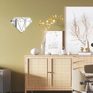 Macro shot of diamond-shaped mirror wall stickers with reflective surface for home decor