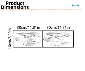 Detailed dimension drawing of silver mirror feather wall stickers showing 30x16cm size
