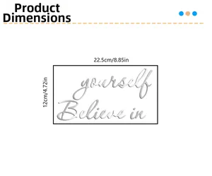 Detailed dimension guide for Believe in Yourself acrylic mirror wall sticker