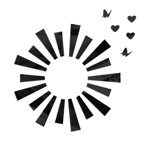 Black acrylic sunburst mirror wall sticker with hearts and butterflies home decor