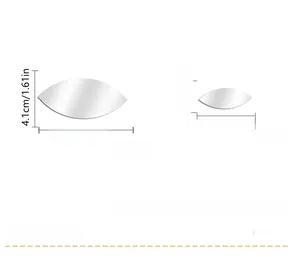 Detailed size guide for leaf-shaped acrylic mirror wall stickers in two dimensions