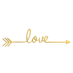 Detail of gold mirror acrylic wall sticker featuring artistic arrow and love calligraphy