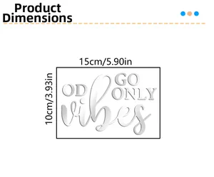 Silver acrylic Good Vibes Only mirror wall sticker detail showing 15x10cm size dimensions