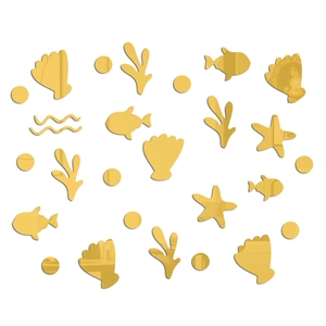 Detailed set of gold acrylic ocean theme mirror wall stickers including fish and shells