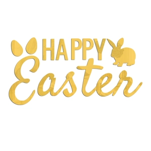 Detail der Happy Easter Wandsticker mit goldenem Spiegelacryl-Hasen und Eier-Design