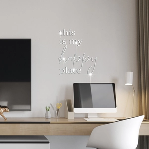 Adesivo murale specchio argento 3D con scritta 'this is my happy place' per casa