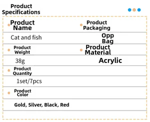 Detailed specifications for acrylic cat and fish wall stickers set with material and size