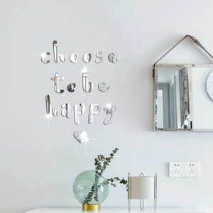Stickers muraux modernes en acrylique miroir argenté avec citation Choose to be Happy
