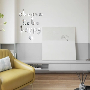 Sticker mural miroir argenté avec citation choose to be happy pour décoration intérieure