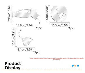 Size chart for acrylic cat and fish mirror wall stickers with specific dimensions
