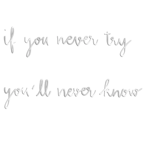 Macro detail of silver acrylic mirror wall sticker with 3D motivational quote text