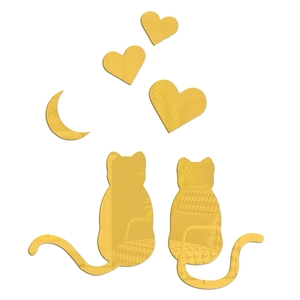 Detailed macro view of 3D gold acrylic mirror wall stickers featuring cats and moons