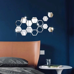 Modern hexagonal mirror wall stickers in honeycomb pattern for creative home DIY decor