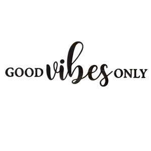 3D acrylic wall decal featuring Good Vibes Only quote in black minimalist modern style