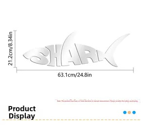 Size diagram of a shark acrylic mirror wall sticker with detailed dimension labels
