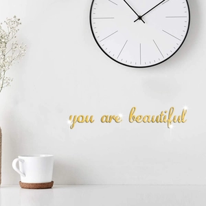 Sticker mural 3D doré en acrylique avec citation You Are Beautiful pour la maison