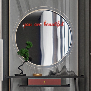 Miroir rond doré moderne avec texte rouge décoratif You Are Beautiful pour mur