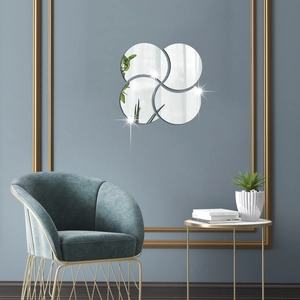 Creative semi-circle mirror wall stickers arranged in a geometric flower shape for home decor