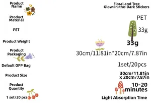 Detailed specifications of PET luminous flower stickers with 10-20 min light absorption time